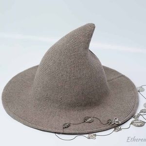 Modern Day Beige Knit Witch Hat